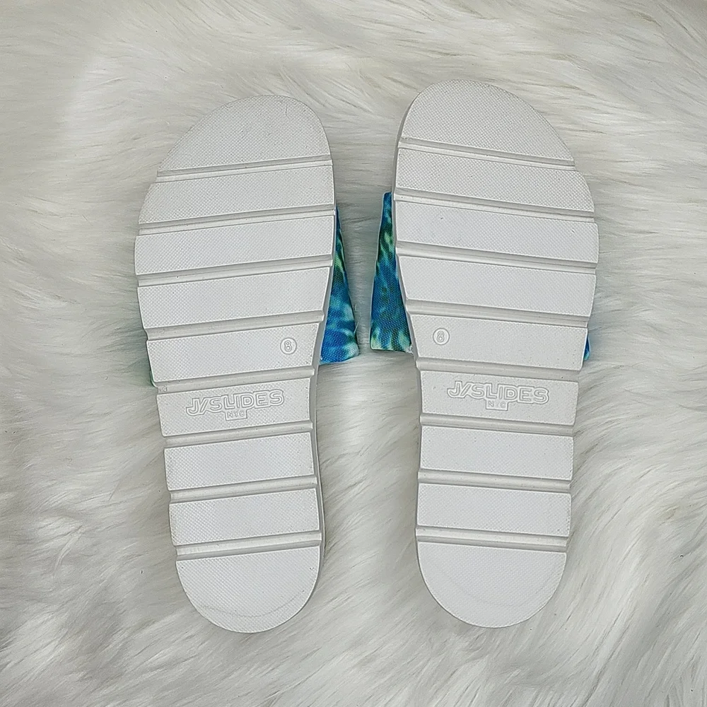 J/SLIDES NYC Brit Slide Sandal Slip On Platforms Blue Green Tie Dye